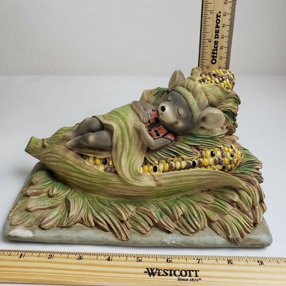 Country Farmhouse Mice Mouse Sleeping on Corn on the Cobb Ceramic Bookends - Picture 9 of 10